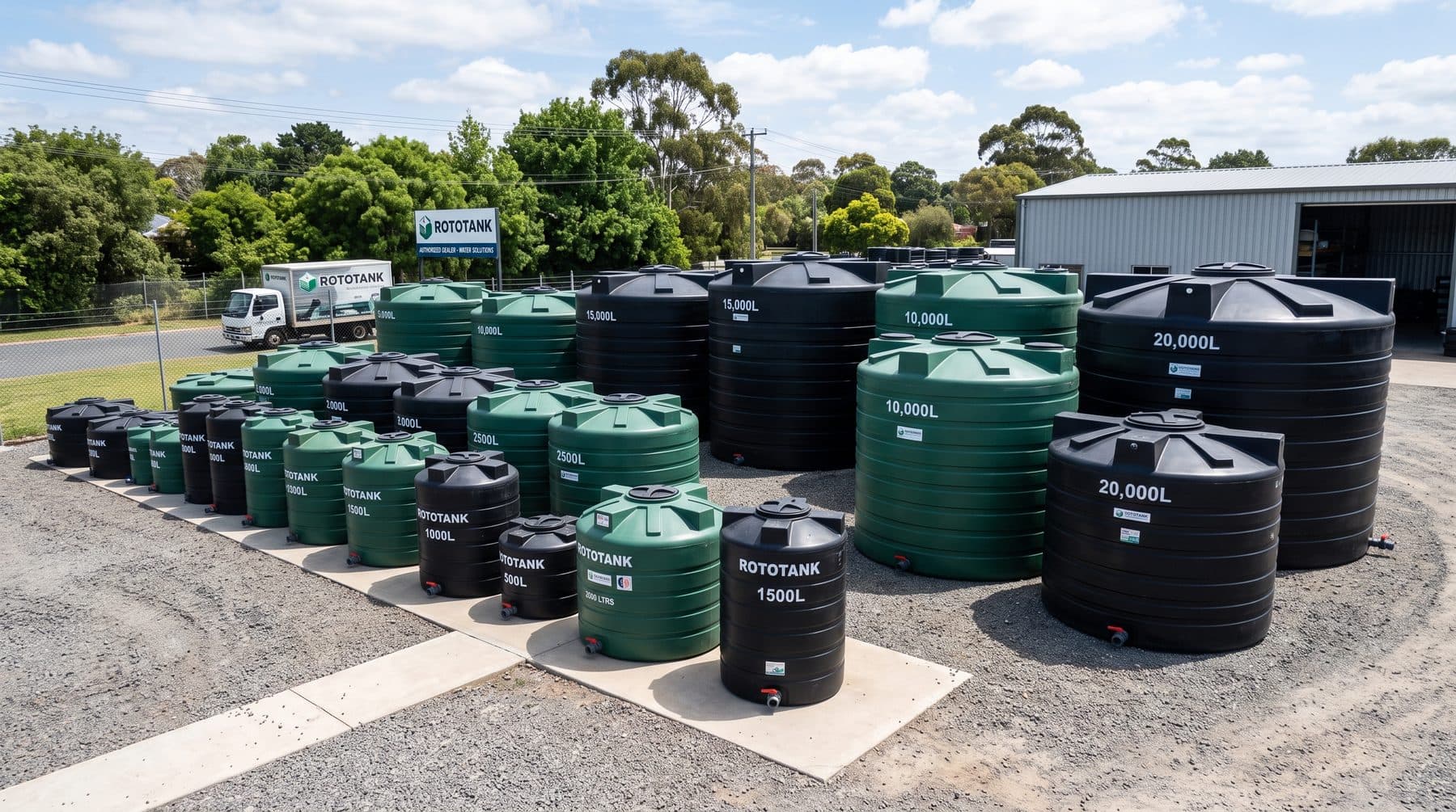 The full Roto Tanks range lined up at the yard