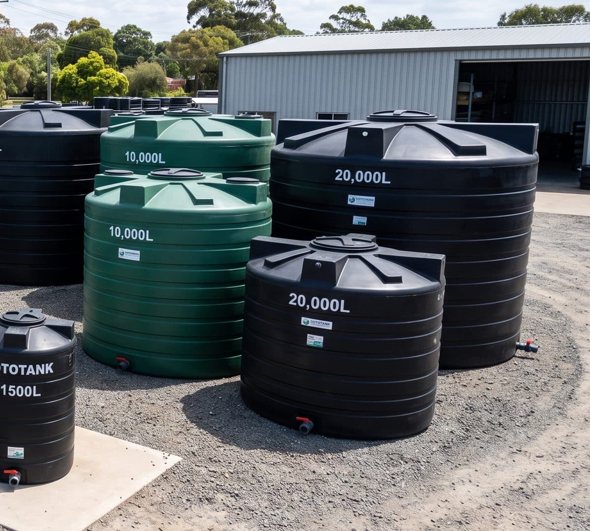 Roto Tanks industrial water storage tanks in the yard